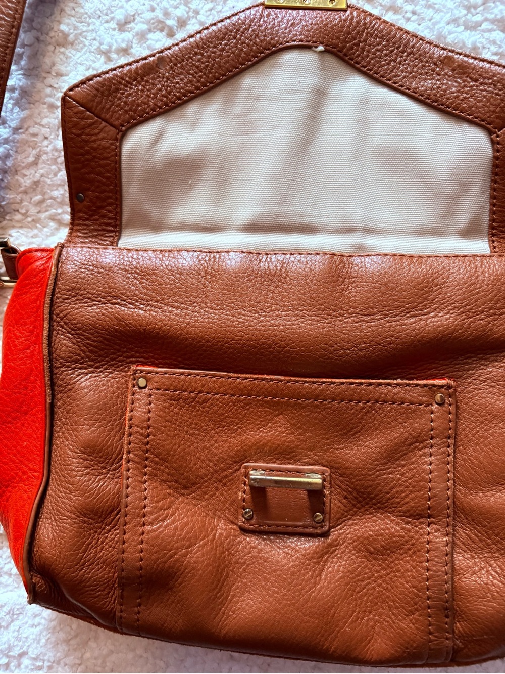 Tory Burch Brown Leather Crossbody with orange Side Panels - Picture 3 of 6
